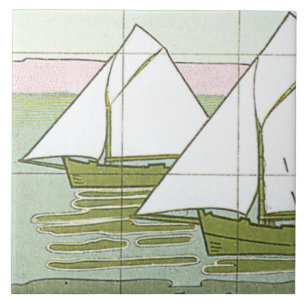 Vintage Sailboats Nautical Pastel Art Ceramic Tile