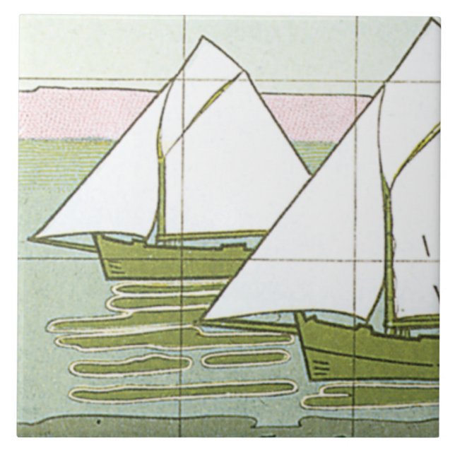 Vintage Sailboats Nautical Pastel Art Ceramic Tile (Front)