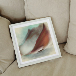 Vintage Sailing Boat Mountains Landscape Painting Canvas Print