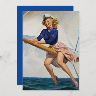 Vintage Sailing Sailor Pinup Girl Card Invitation