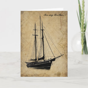 Vintage Sailing Ship and Map Birthday Card