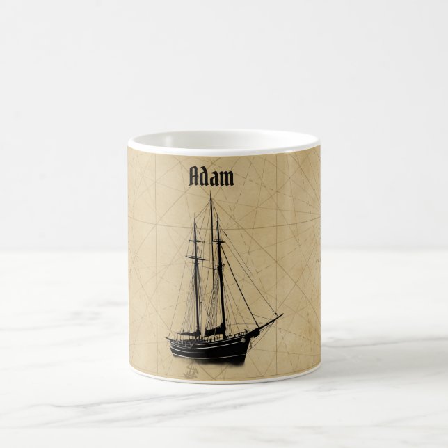 Vintage Sailing Ship and Map Coffee Mug (Center)