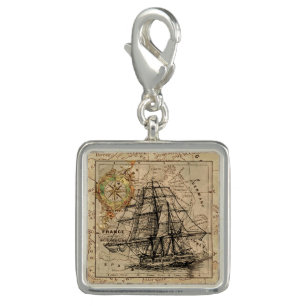 Vintage Sailing Ship and Old European Map Charm