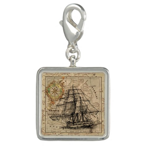 Vintage Sailing Ship and Old European Map Charm