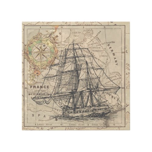 Vintage Sailing Ship and Old European Map Gallery Wrap