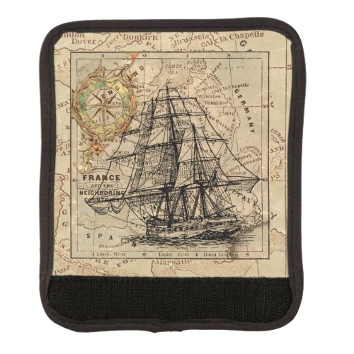 Vintage Sailing Ship and Old European Map Luggage Handle Wrap