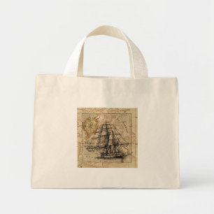 Vintage Sailing Ship and Old European Map Mini Tote Bag