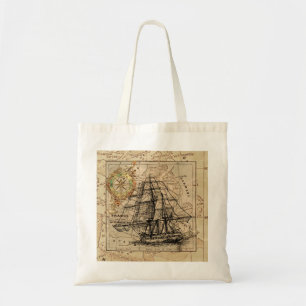 Vintage Sailing Ship and Old European Map Tote Bag