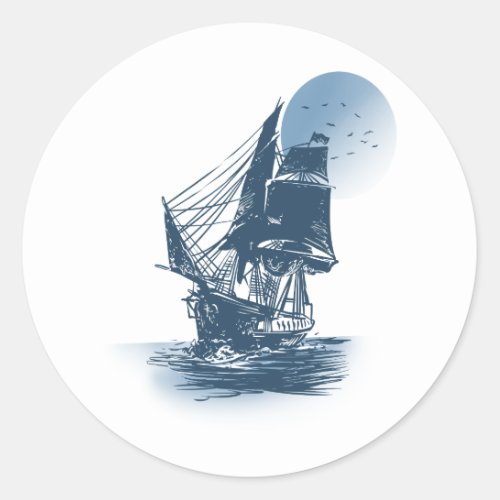Vintage sailing ship _ Choose background color Classic Round Sticker