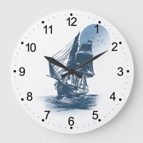 Vintage sailing ship _ Choose background color Large Clock
