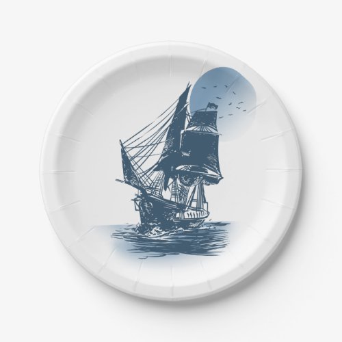 Vintage sailing ship _ Choose background color Paper Plates