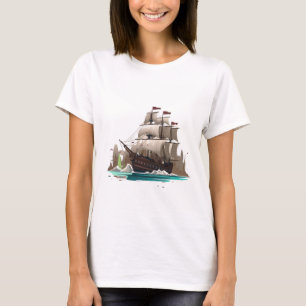 Vintage Sailing Ship Illustration Classic Wooden T-Shirt