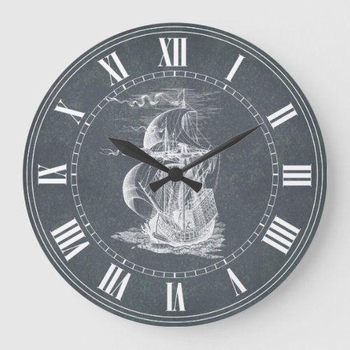 Vintage Sailing Ship Large Clock