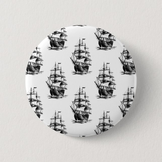  Vintage Sailing Ship Pattern Design  Button (Front)