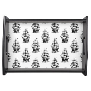 Vintage Sailing Ship Pattern Design Serving Tray