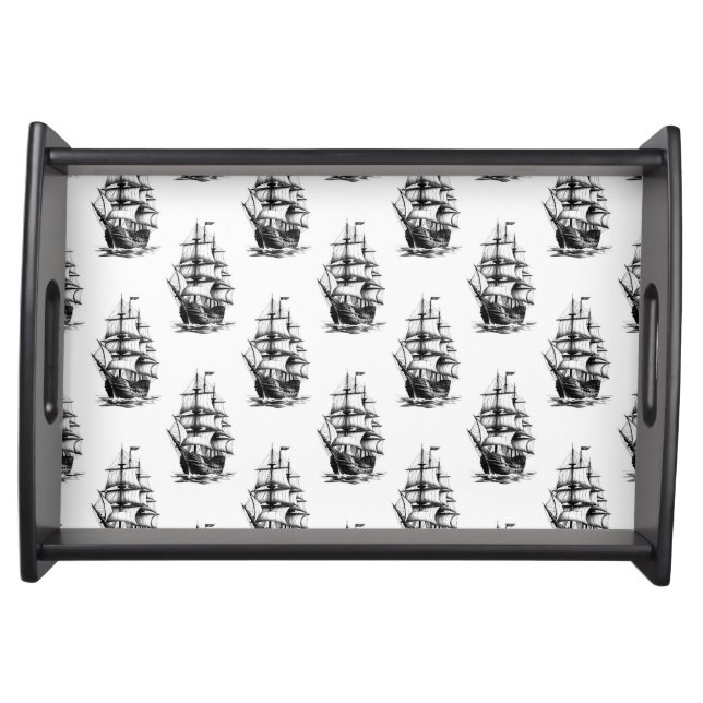  Vintage Sailing Ship Pattern Design  Serving Tray (Front)