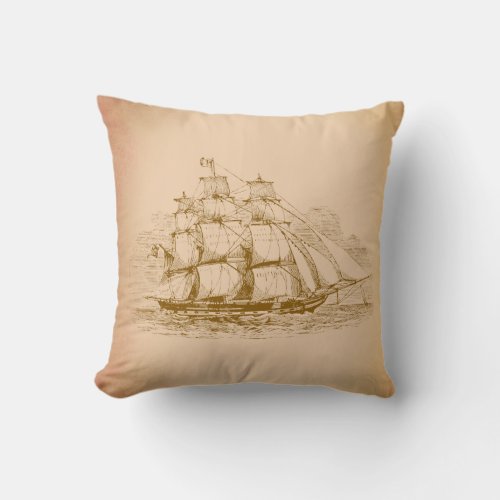 Vintage Sailing Ship Throw Pillow