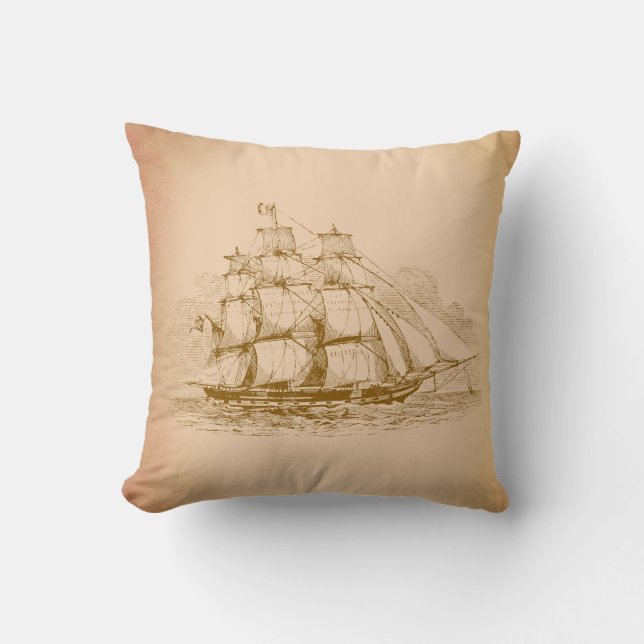 Vintage Sailing Ship Throw Pillow (Front)