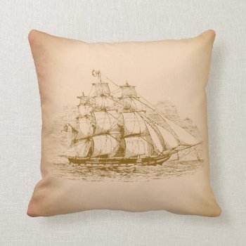 Vintage Sailing Ship Throw Pillow by TimeEchoArt at Zazzle