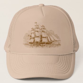 Vintage Sailing Ship Trucker Hat by TimeEchoArt at Zazzle