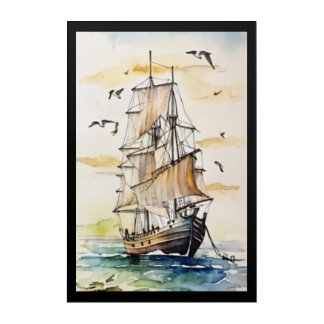 Vintage Sailing Ship Watercolor Art