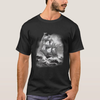 Vintage Sailing Ship White Line Maritime Poster. T-Shirt