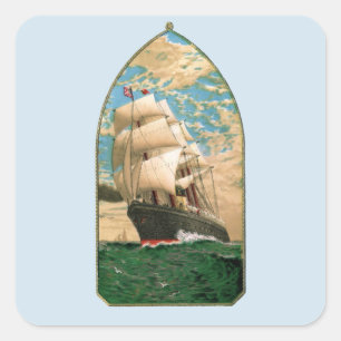 Vintage Sailing ship with American Flag Square Sticker