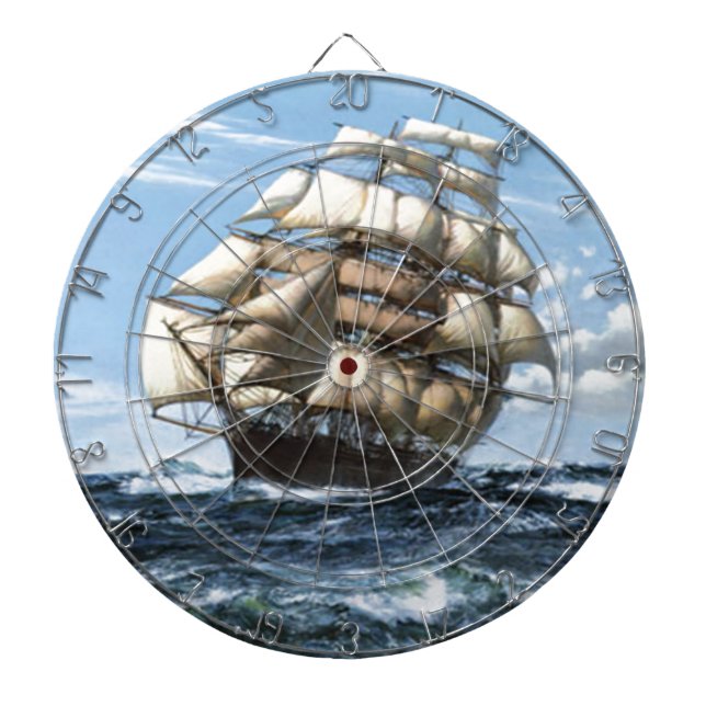 Vintage Sailing ships Dartboard With Darts (Front)