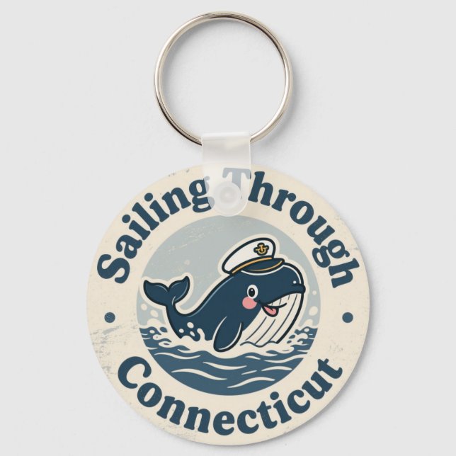Vintage Sailing Through Connecticut Whale Keychain (Front)