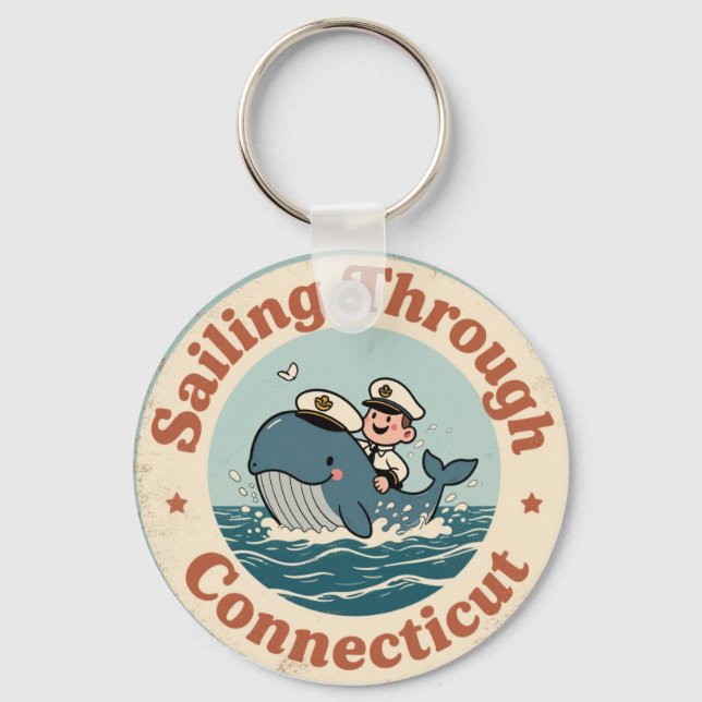 Vintage Sailing Through Connecticut Whale Keychain (Front)