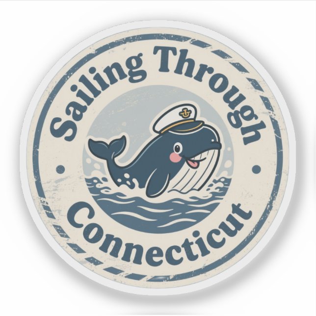 Vintage Sailing Through Connecticut Whale Sticker (Front)