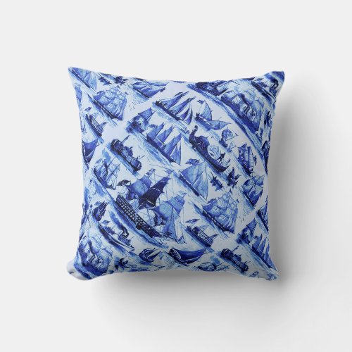 VINTAGE SAILING VESSELS AND SHIPSNavy Blue Throw Pillow