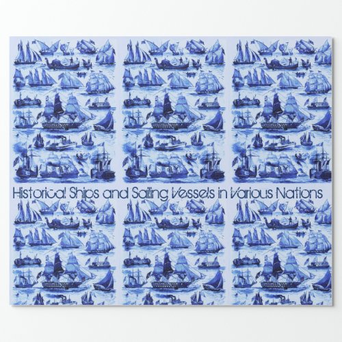 VINTAGE SAILING VESSELS AND SHIPSNavy Blue Wrapping Paper