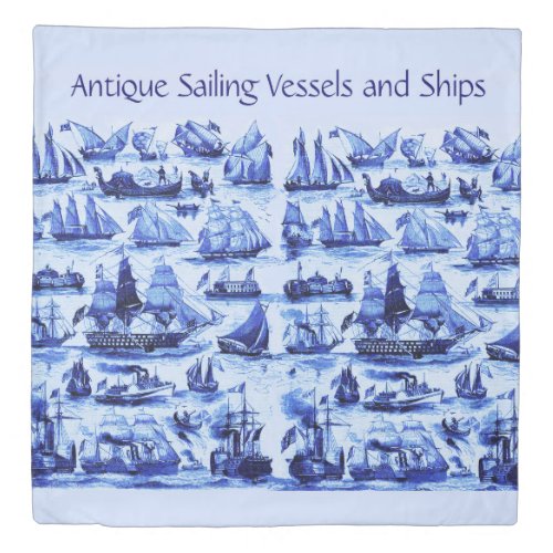 VINTAGE SAILING VESSELSSHIPSNavy Blue Nautical Duvet Cover