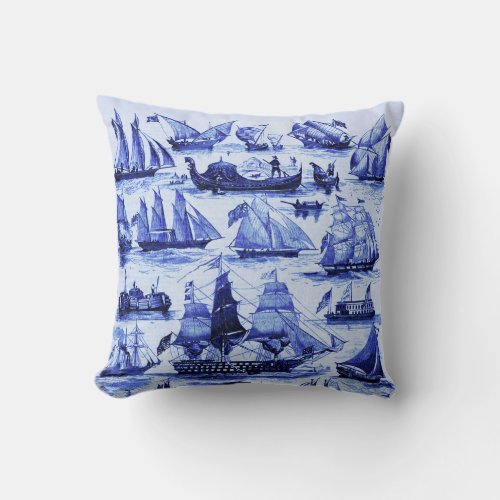 VINTAGE SAILING VESSELSSHIPSNavy Blue Nautical Throw Pillow