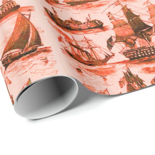 VINTAGE SAILING VESSELSSHIPSVARIOUS NATIONS Red Wrapping Paper