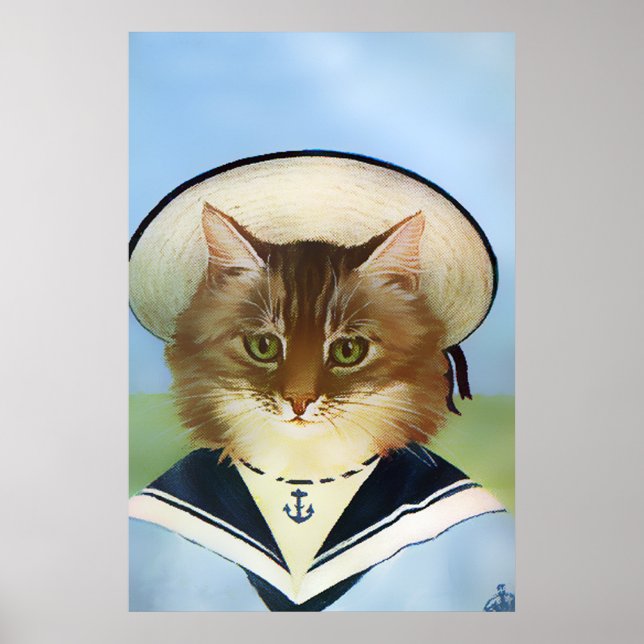 Vintage Sailor Cat Poster Print (Front)