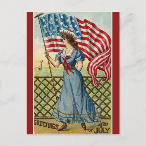 Vintage Sailor Girl Fourth of July Postcard