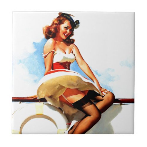 Vintage Sailor Nautical Pin up Girl Ceramic Tile