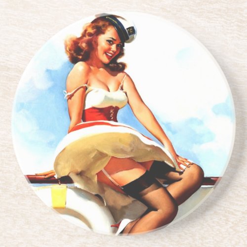 Vintage Sailor Nautical Pin up Girl Drink Coaster