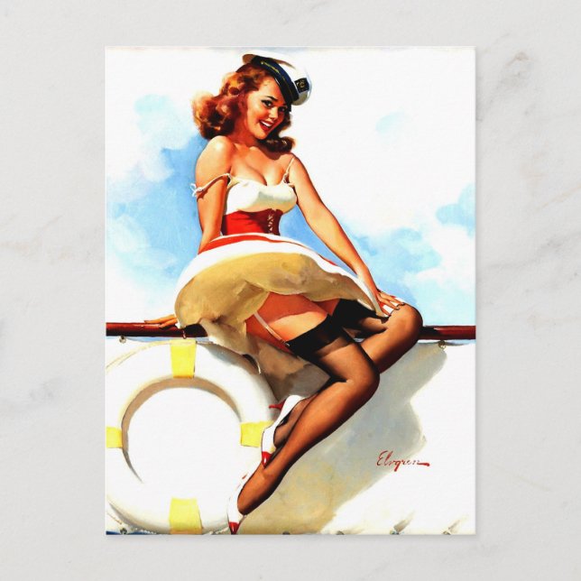 Vintage Sailor Nautical Pin up Girl Postcard (Front)