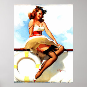 Vintage Sailor Nautical Pin up Girl Poster