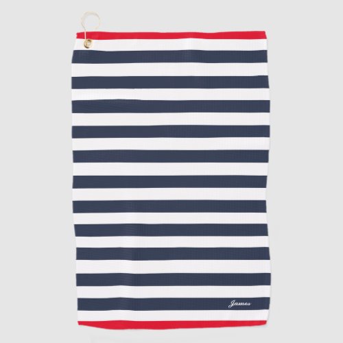 Vintage Sailor Navy Blue Red Stripes Striped Golf Towel