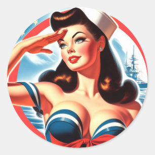 Vintage Sailor Pin-up Classic Round Sticker