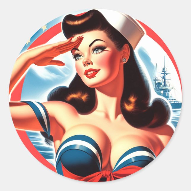 Vintage Sailor Pin-up Classic Round Sticker (Front)