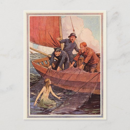 Vintage Sailors Mermaid Catch Postcard