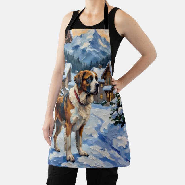 Vintage Saint Bernard Alpine Christmas Painting Apron (Insitu)