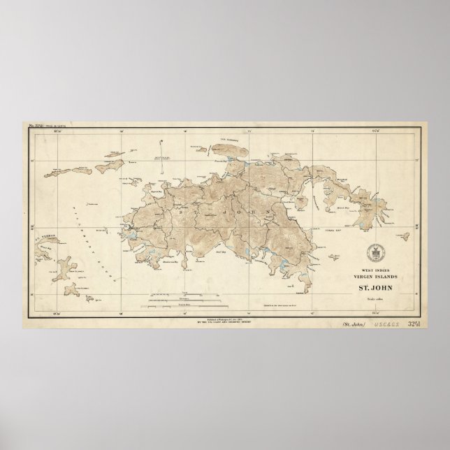 Vintage Saint John Virgin Islands Map (1922) Poster (Front)