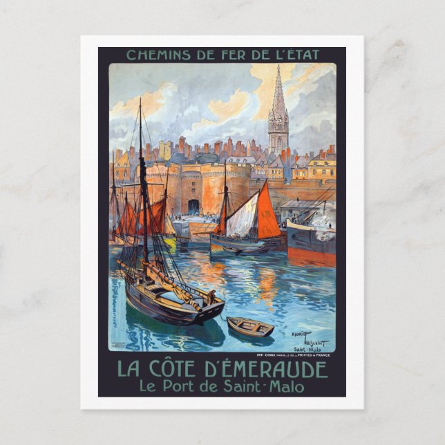 Vintage Saint-Malo Emerald Coast France Travel Postcard (Front)