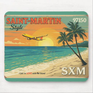 Vintage Saint-Martin Beach Airplane Mouse Pad